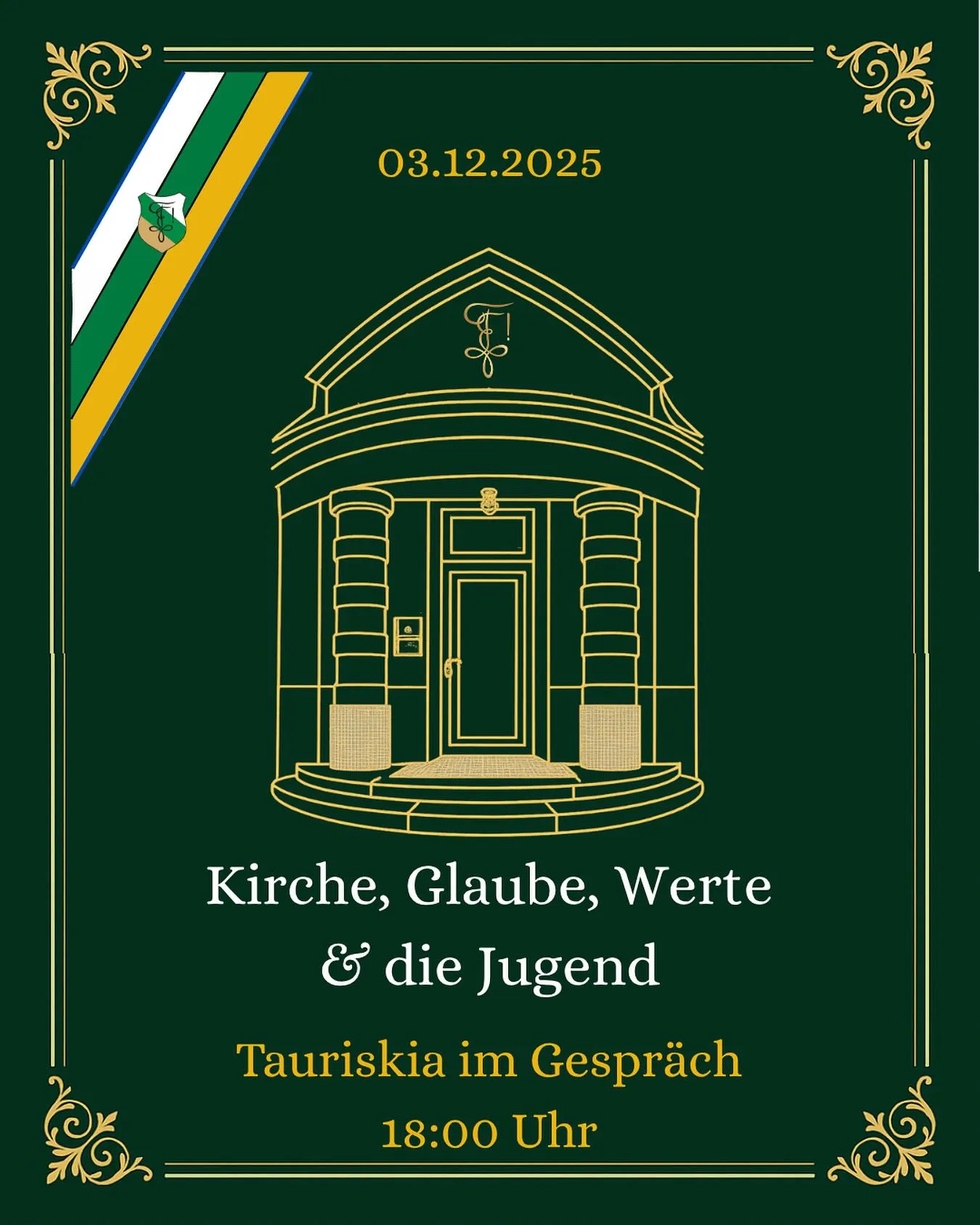 Instagram-Beitrag: 🗣️💬 Tauriskia im Gespräch ⛪️✝️ Kirche, Glaube, Werte & die Jugend Mit Bbr. Pater Emanuel, Priester im Franziskanerorden, Mag. theol., Ökonom Am Mittwoch, 03. Dezember 2025 Um 18:00 Uhr Bude Tauriskiae, Paracelsusgasse 8