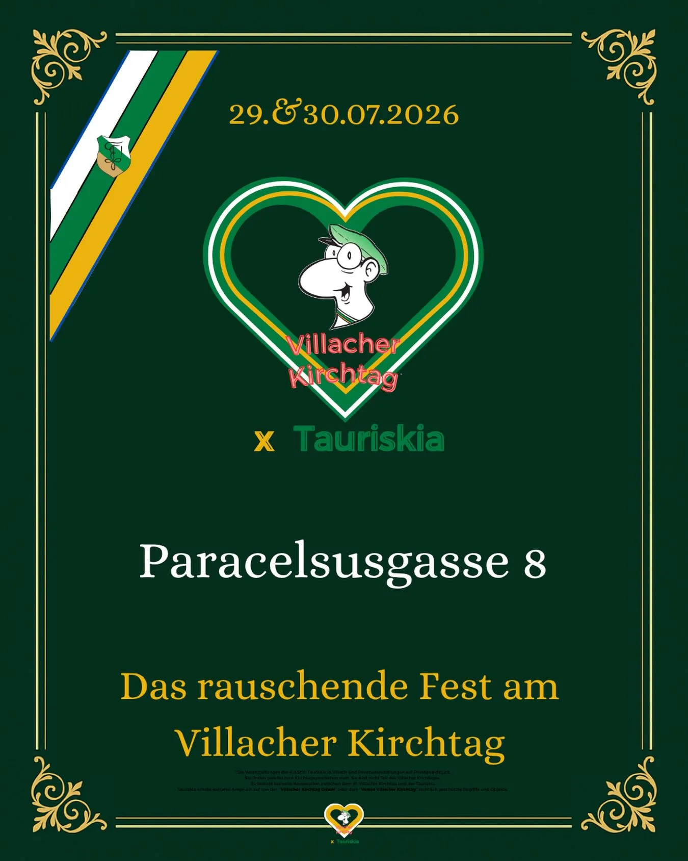 Instagram-Beitrag: * Die Veranstaltungen der K.ö.St.V. Tauriskia in Villach sind Privatveranstaltungen auf Privatgrundstück. Sie finden parallel zum Kirchtagsgeschehen statt. Sie sind nicht Teil des Villacher Kirchtages. Es besteht keinerlei Kooperation zwischen dem 81. Villacher Kirchtag und der Tauriskia. Tauriskia erhebt keinerlei Anspruch auf von der “Villacher Kirchtag GmbH” oder dem “Verein Villacher Kirchtag” rechtlich geschützte Begriffe und Objekte.